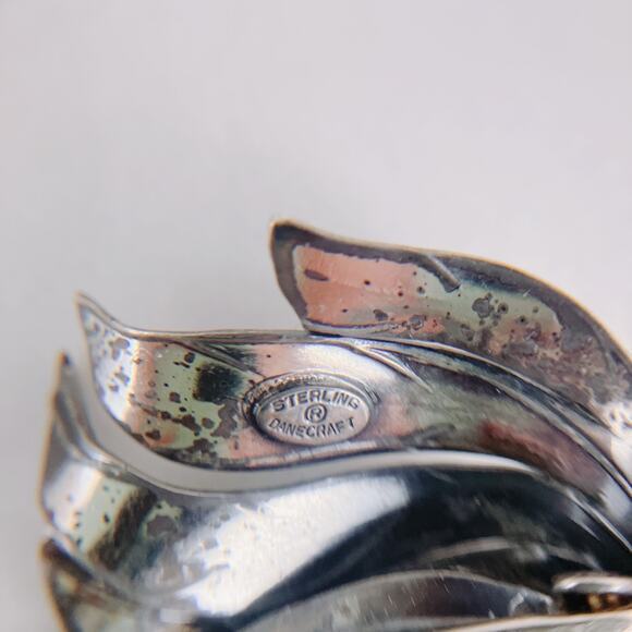 VTG Signed Danecraft Sterling Silver Floral Brooch Mid Century 1940s-1960s - Picture 5 of 8